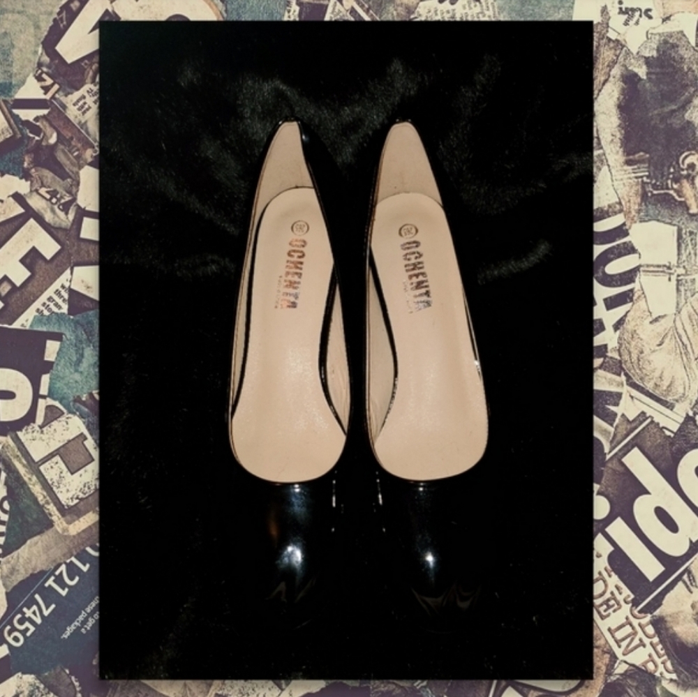 New Ochenta Kitten Heels Black Patent Size 9.5